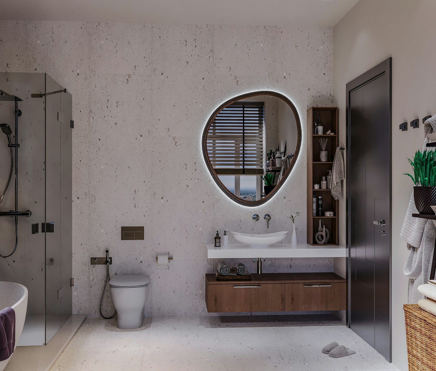 A bathroom with a sink, mirror, toilet and tub